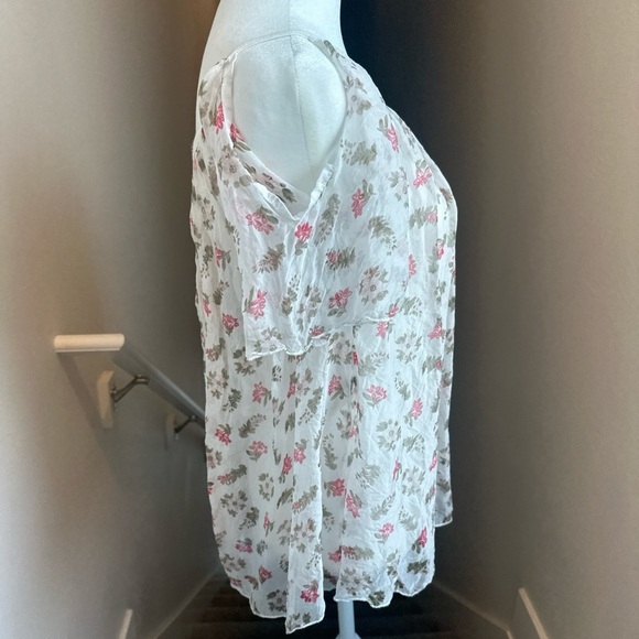 Dolce Ragazza Sz Small Pink Green Floral Cold Shoulder Top Made in Italy - Picture 4 of 8